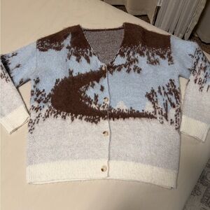 Blue and Brown Fuzzy Cardigan / Never worn